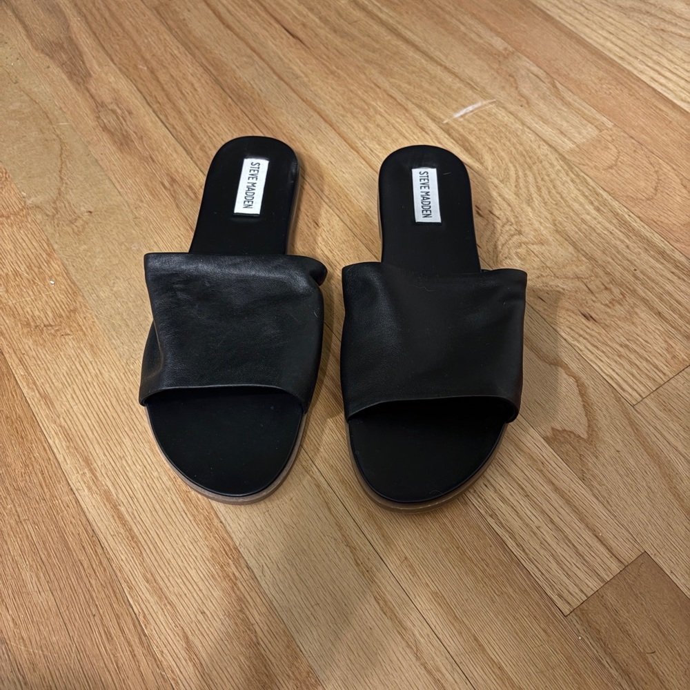 Steve Madden Black Leather Slide Mules NWOT